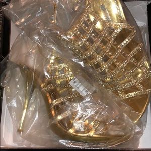 Gold/ diamond caged heels